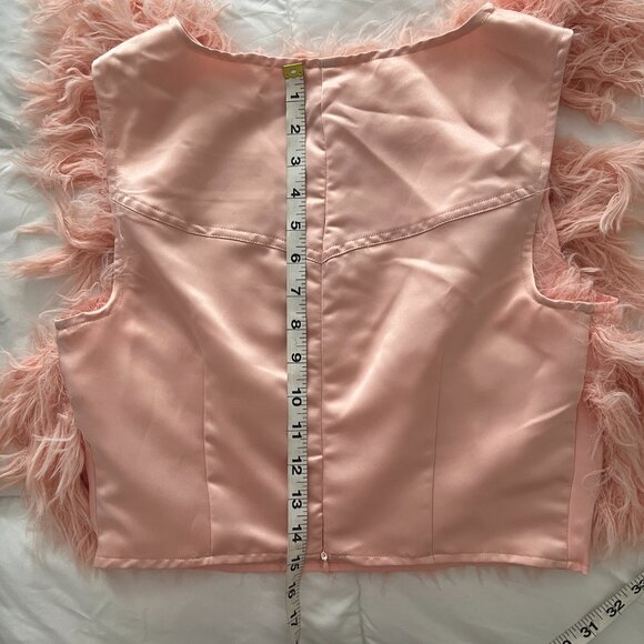 Avec Les Filles Women's Pink Feather Vest Sleeveless Back Zip Jewel Neck M - Picture 8 of 9